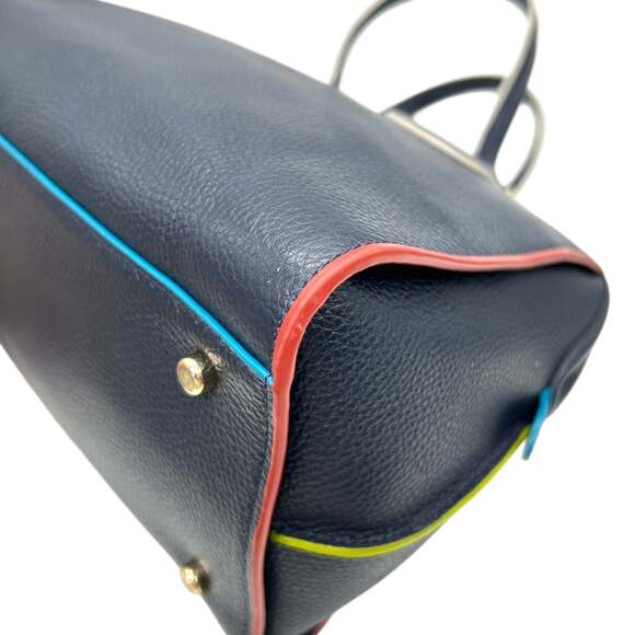 Coach Ace Satchel Handbag/Shoulder Bag in Navy Leather with Neon Yellow and G... - Picture 12 of 16